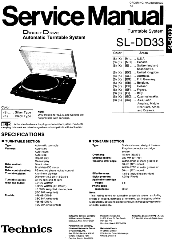 Product picture Technics SL-DD-33 Turntable , Service Manual