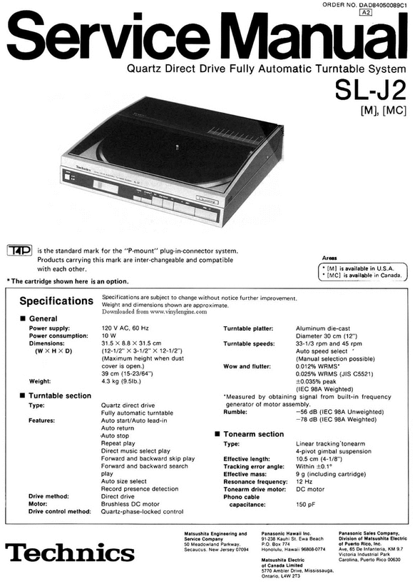 Product picture Technics SL-L2 Turntable , Service Manual & Supplement