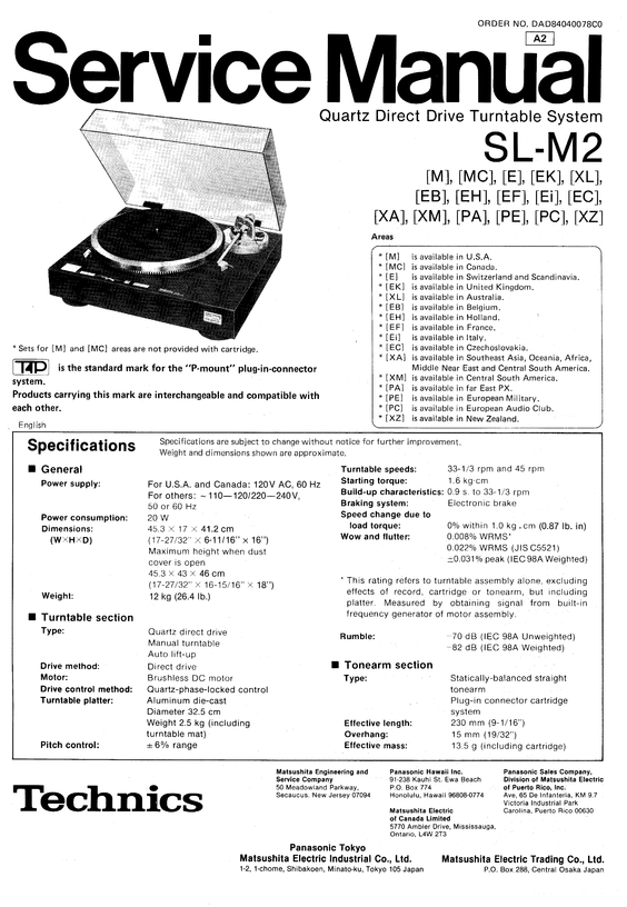 Product picture Technics SL-M2  Turntable , Service Manual