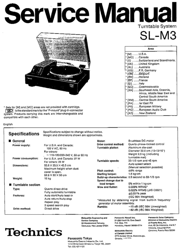 Product picture Technics SL-M3  Turntable , Service Manual