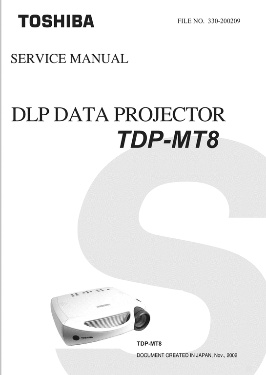 Product picture Toshiba TDP-MT-8 DLP data Projector Original Service Manual