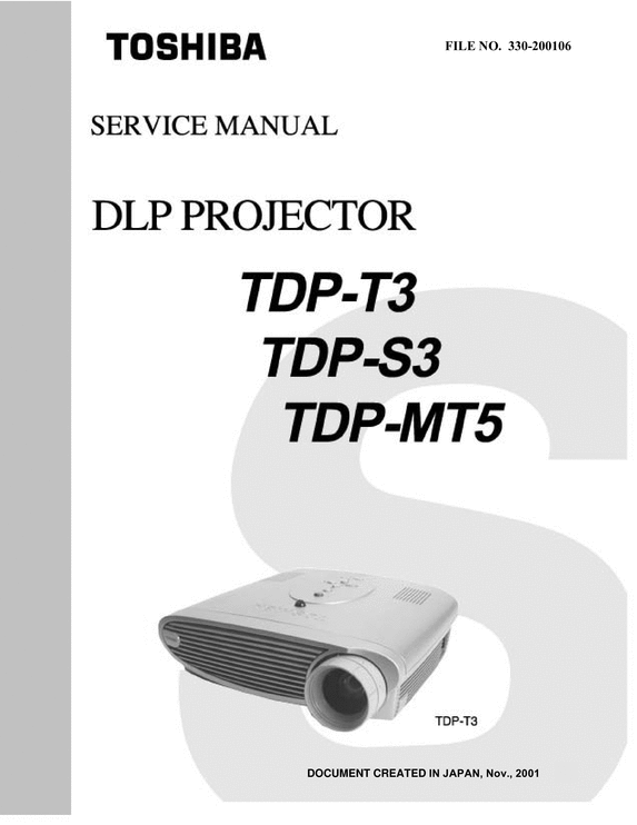 Product picture Toshiba TDP-T3 , TDP-S3 , TDP-MT5 , Projector Service Manual