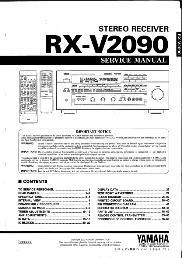 Product picture Yamaha RXV-2090 Service Manual for repair