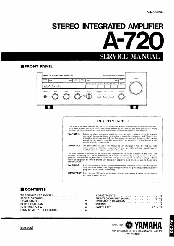 Product picture Yamaha A-720 Amplifier, Original Service Manual