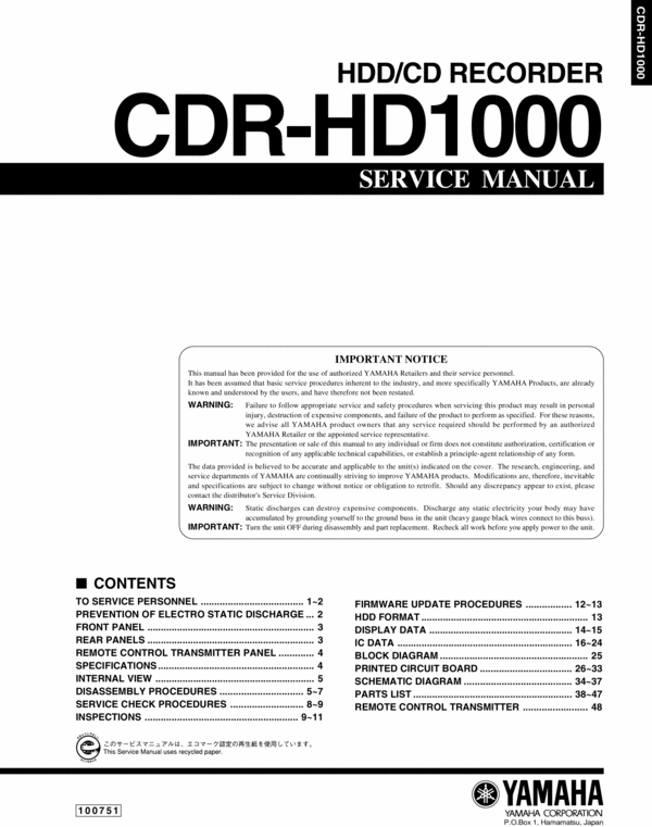 Product picture Yamaha CDR-HD-1000  Service-Workshop Manual for repair