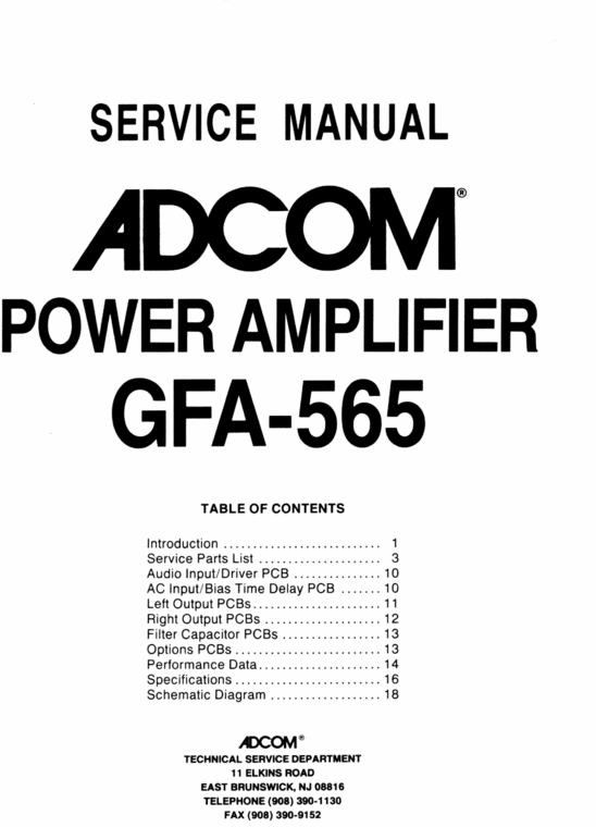 Product picture Adcom GFA-565 Original Service Manual